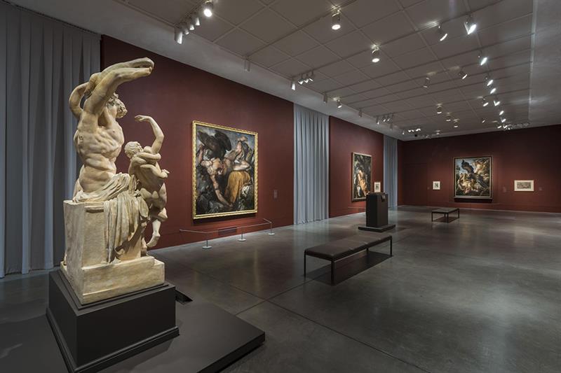 Installation view of "The Wrath of the Gods" exhibition in the Philadelphia Museum of Art