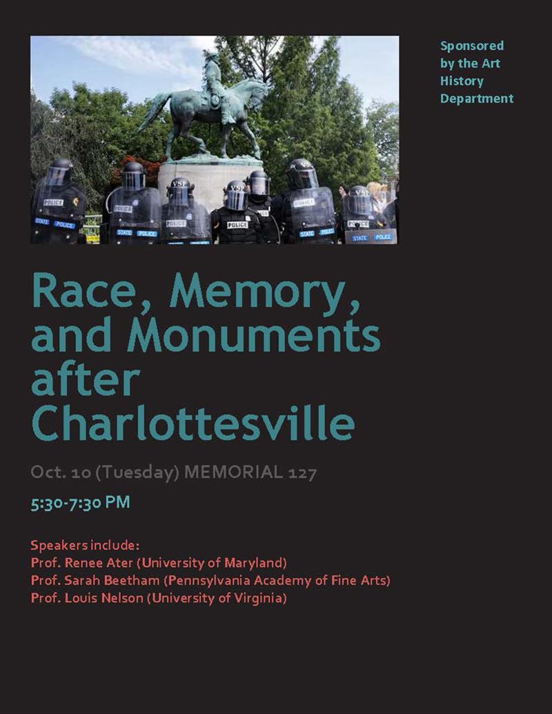 "Race, Memory, and Monuments after Charlottesville" flyer