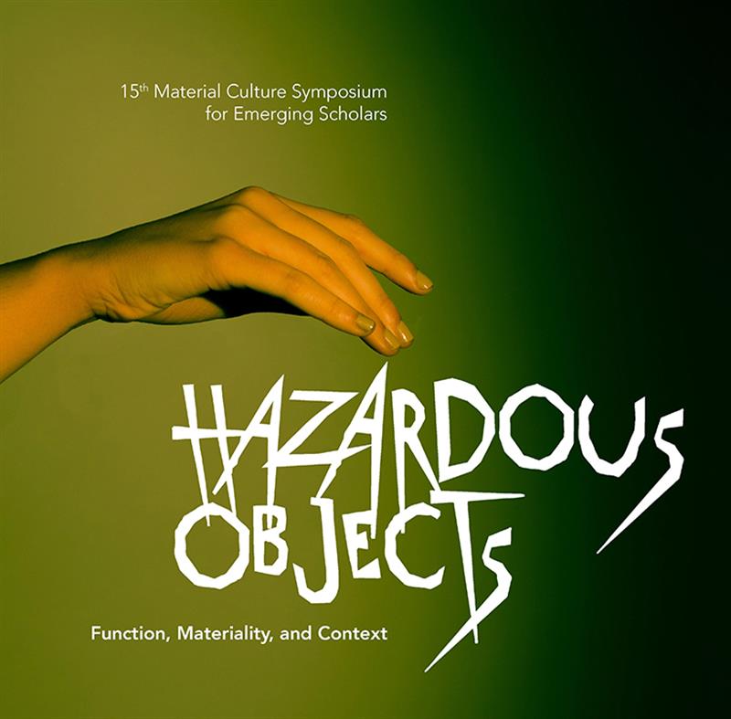 A hand reaching towards the text hazardous objects, which is in very jagged font.