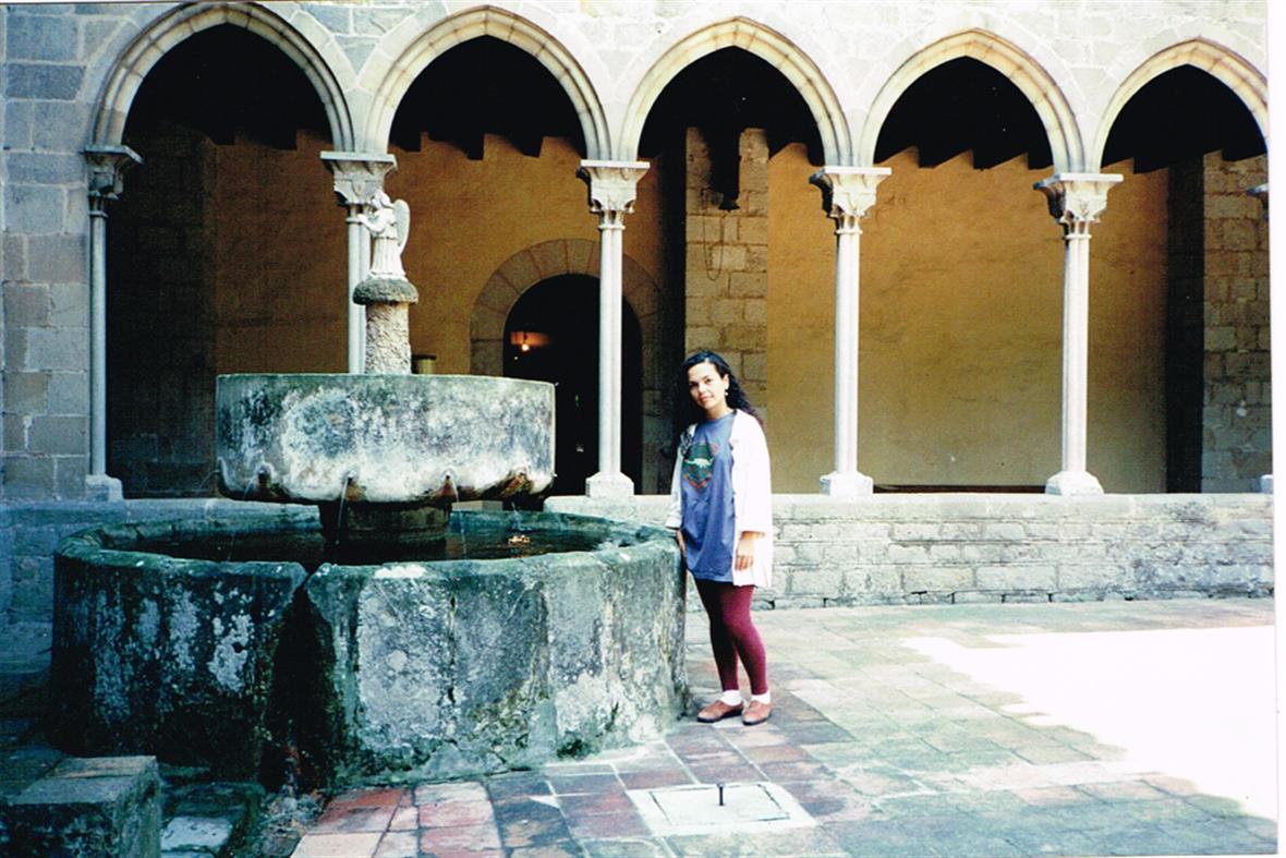 Professor Torres by a fountain in Pedralbes