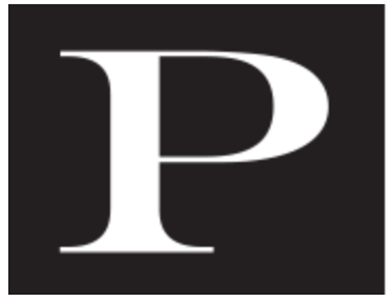 The logo for Panorama journal. It's a large white "P" with a black background