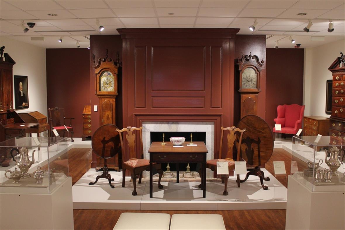 Display of furniture and art in the Biggs Museum of American Art.