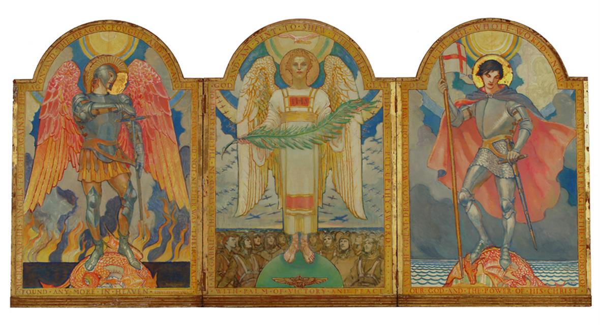 A triptych of three angels